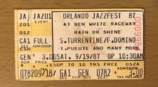 1987 FATS DOMINO / STANLEY TURRENTINE ORLANDO JAZZFEST CONCERT TICKET STUB