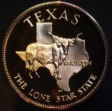 TEXAS Austin Lone Star State Longhorn 24k GOLD 1oz 925 Silver art bar round 3114
