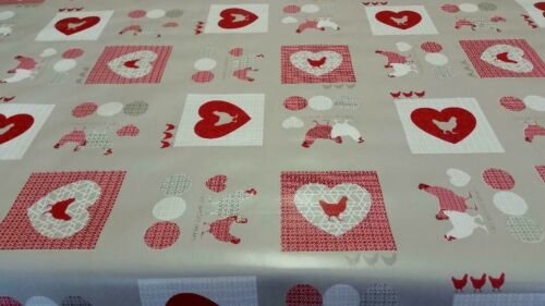 Red Hearts Chickens Patchwork Stone Mink PVC Plastic Vinyl Table Cloth Protector - Afbeelding 1 van 9