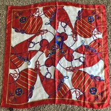 Vtg specialty house silk scarf nautical rope design red yellow blue 32  X 32  