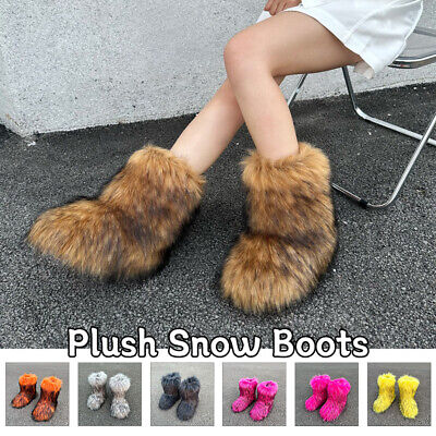 Womens Faux Raccoon Fur Snow Boots Winter Warm Round Toe Womens Faux Raccoon Fur Snow Boots Winter Warm Round Toe