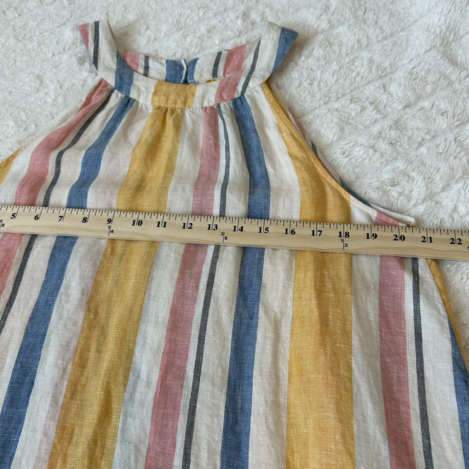 C&C California 100%Linen Yellow Multi Stripe Mini Halter Dress Wmn’s Sz L Summer - Image 4 of 4