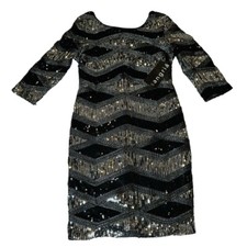 Sangria Sequin Dress Cocktail Party Evening Sparkly Black Silver Size 6 READ