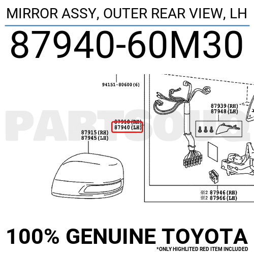8794060M30 Genuine Toyota MIRROR ASSY, OUTER REAR VIEW, LH 87940 