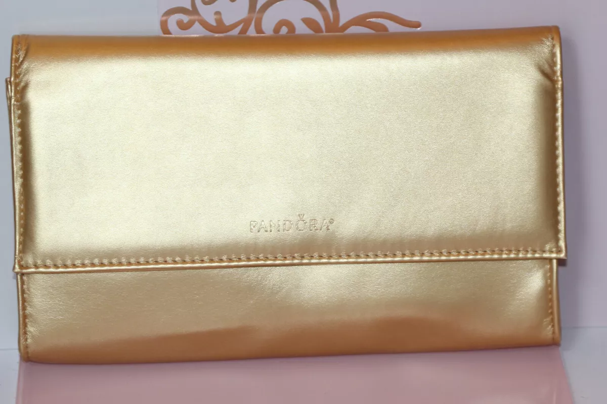 AUTHENTIC NEW 2018 PANDORA SHINE GOLD CLUTCH BAG PURSE LOGO & SATIN BAG/BOX  SALE