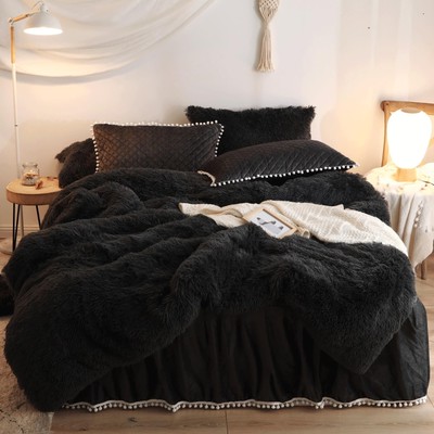 HAIHUA Black Luxury Fluffy Shaggy Duvet Cover,Cute Faux Fur Comforter Set (1 ...
