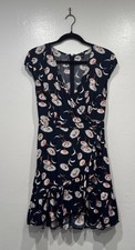 J Crew Mercantile Faux Wrap Dress Blue Floral V Neck Size 2 Ruffle Coquette Boho