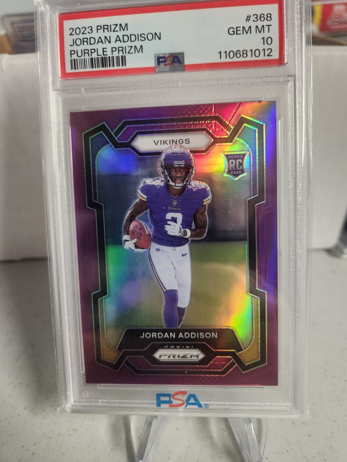 2023 Panini Purple Prizm #368 Jordan Addison Vikings RC Rookie 95/125 PSA 10