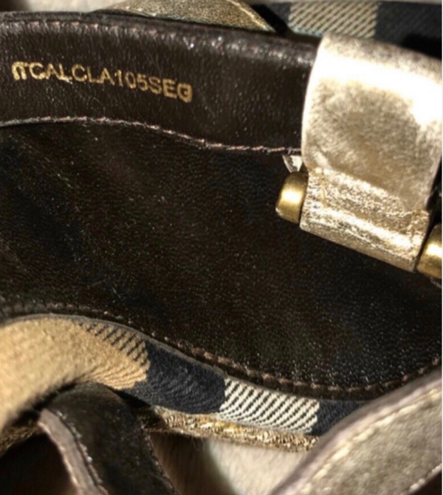 Burberry Gold Leather Nova Check Strap Wedge Buckled Sandals SZ 38 thumbnail 15