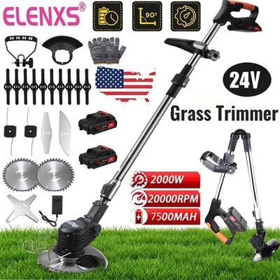 Electric Cordless Grass String Trimmer Lawn Edger Weed Wacker Cutter + 2 Battery