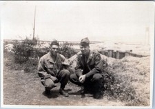 WW2 Photo of Two Soldiers Posing Outdoors in Uniform