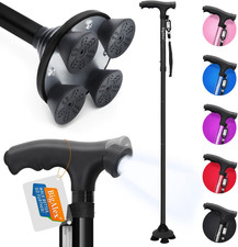 Folding Walking Cane with LED Light,Pivoting Quad Base,Adjustable Walking Stick