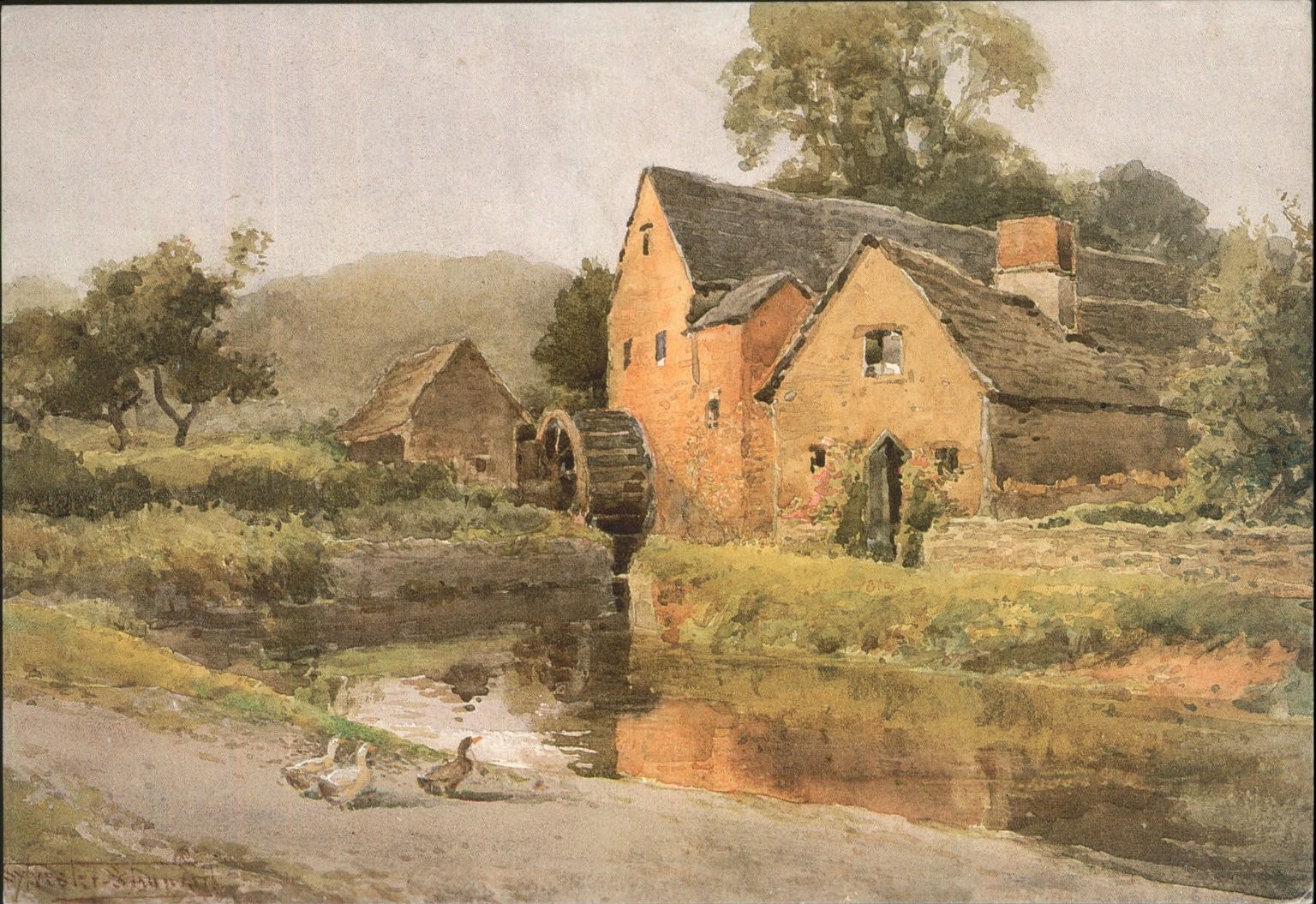 J. Salmon Ltd Cotswold Series Postcard Watermill Lower Slaughter H