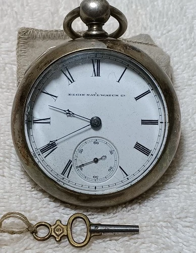 Antique 1871 Elgin H.Z. Culver 18s 15J Key Wind Pocket Watch Coin Silver Case...