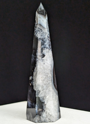 Agate Tower Black Banded Lace Point Quartz Crystal Gemstone Obelisk Wand