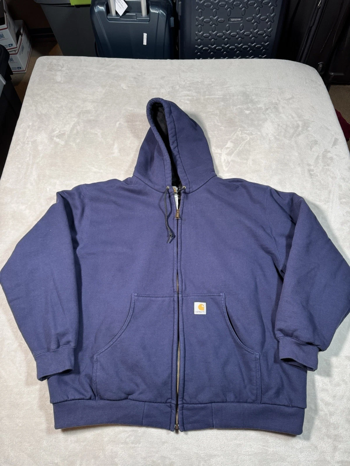 Vintage Carhartt Full Zip Hoodie J149 NVY Size 2XL Blue Thermal Lined USA