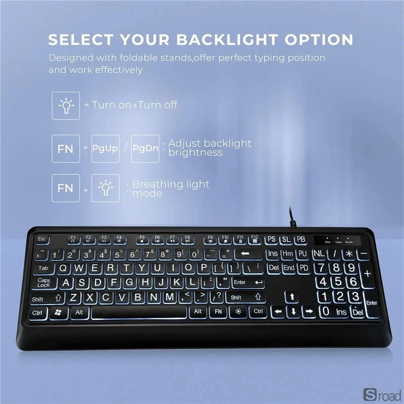Large Print Keyboard With White Backlight, High Contrast For Low Vision Users - Image 2 of 4