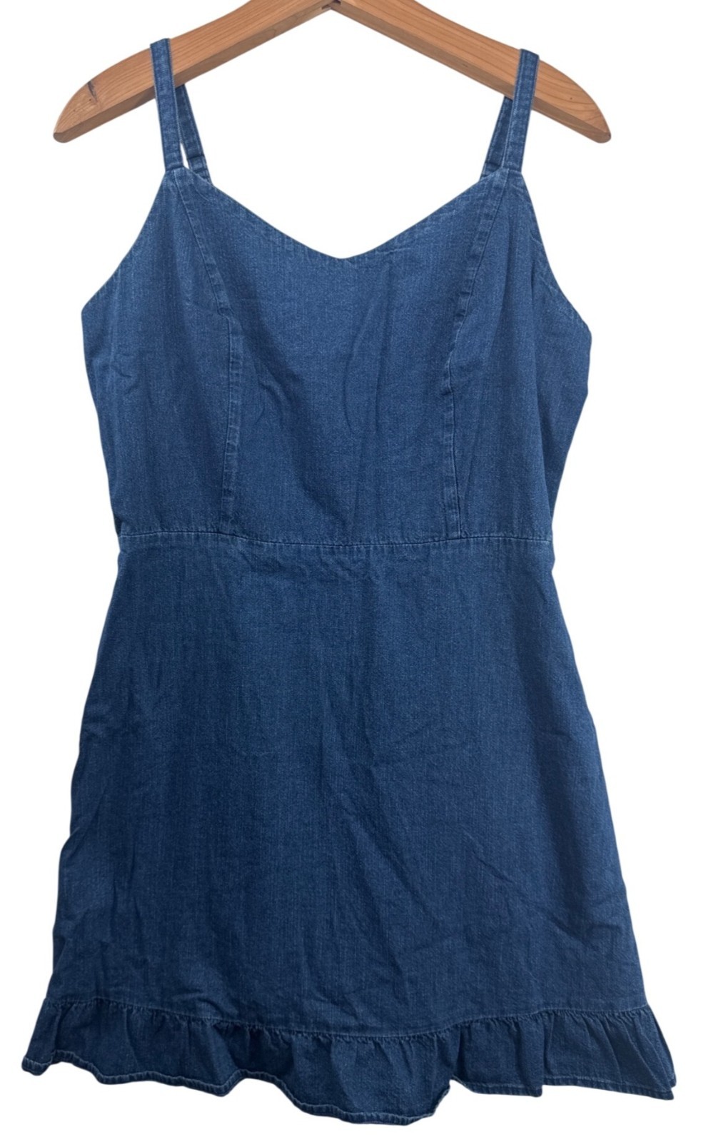 Vintage Old Navy Dress Sz L Blue Denim Y2K Babydoll Sundress Halter Ruffle-Hem