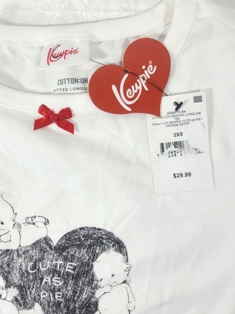 Cotton:On Fitted Longline Kewpie Cute As Pie T-Shirt - White w