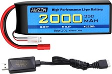 11.1V 2000mAh 35C 3S Lipo Battery with 3.5mm Banana Plug and USB Charging Cable