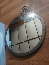 Round Industrial Wall Mirror Metal Frame Porthole Style Hanging Loop 16  ...