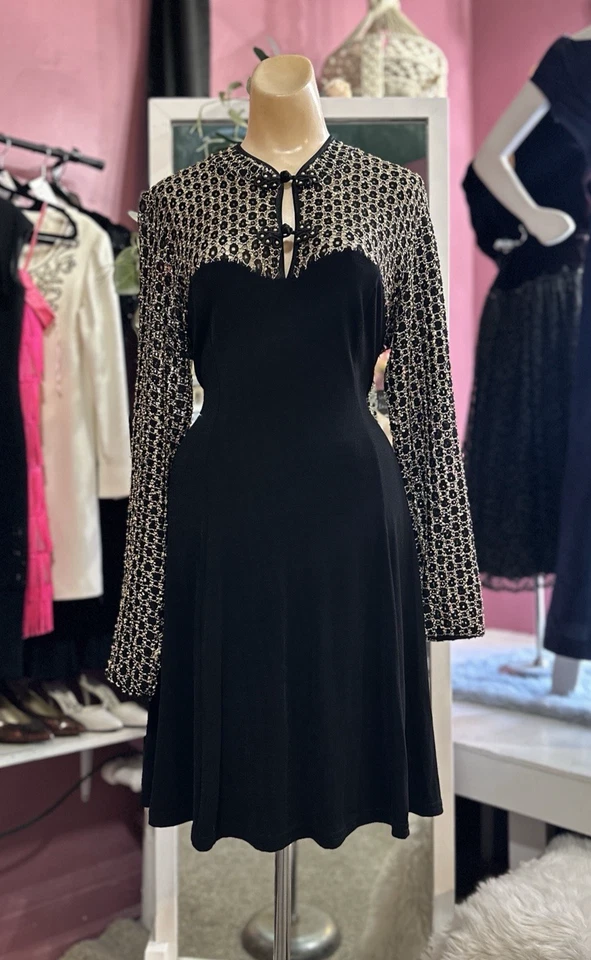 Vintage 90s Mini Dress Black Long Sleeves Flowy Whimsy Goth Grunge M/L - Image 2 of 4