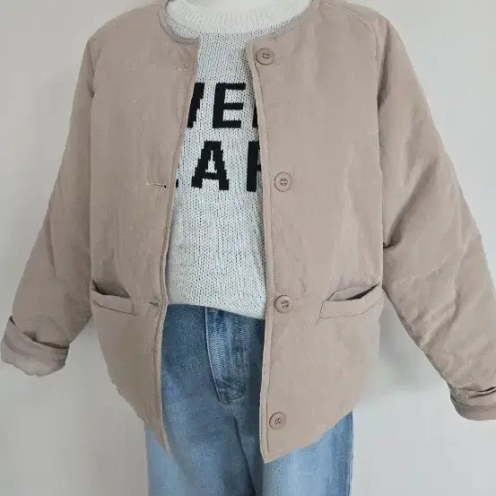 Padding Jacket Basic Beige Padded Outerwear - image 1