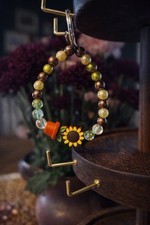 Beaded Charm Keychain Sunflower Dangle Adjustable Glass Plastic Multicolor