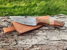 1776 CUTLERY CARBON DAMASCUS WOOD HANDLE FIXED BLADE HUNTER