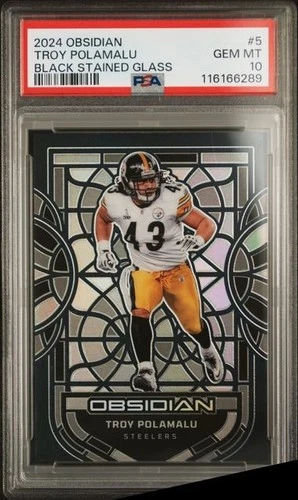 2024 PANINI OBSIDIAN #5 TROY POLAMALU BLACK STAINED GLASS PSA GEM MT 10