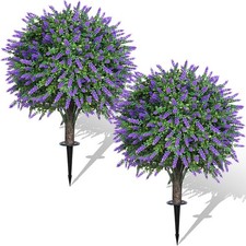 SET OF 2 ARTIFICIAL LAVENDER BOXWOOD TOPIARY BALL BUSH FOR OUTDOOR WITH GROUND S