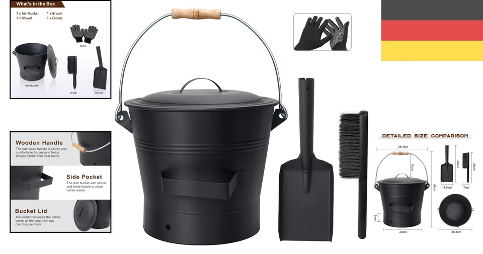 Robuster Runder Kohleeimer Set mit Schaufel - 10L für Innen- und Außenbereich - Bild 2 von 4