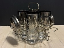 8 Piece Vintage Queen's Vitreon Lusterware Kimiko Silver Crest MCM Barware Caddy