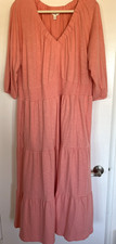 Terra & Sky Maxi Dress Women's Plus Size 2X Fair Peach Tiered Smocked Knit --U3-
