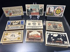 Collection of 9 - 1920’s Uncirculated Germany Notgeld Paper Currency Notes