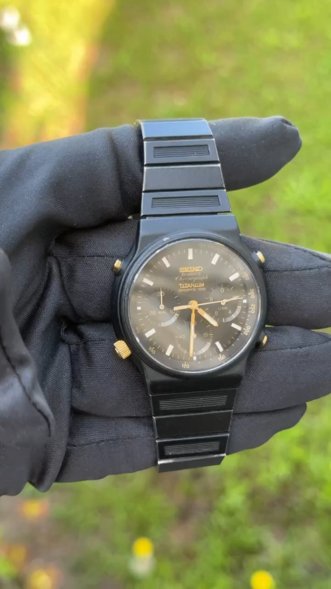 Vintage 1983 Seiko Sports 100 Titanium Chronograph Black PVD