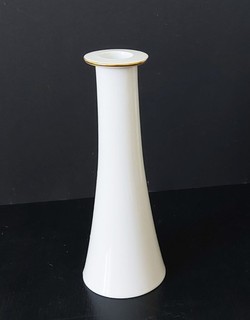KPM Berlin Kerzenleuchter „Salier“ Design S. Schütz 1950 23cm Weiß mir Goldrand
