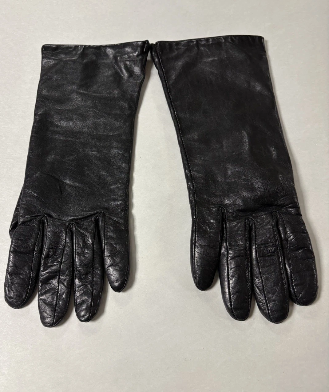 Nordstrom Womens Black Leather Wrist Dress Gloves Fully Lined Size 8