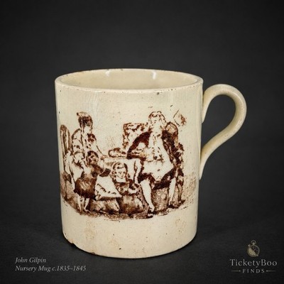 Staffordshire John Gilpin Kinderzimmer Tasse um 1835 frühes viktorianisches Transfergeschirr