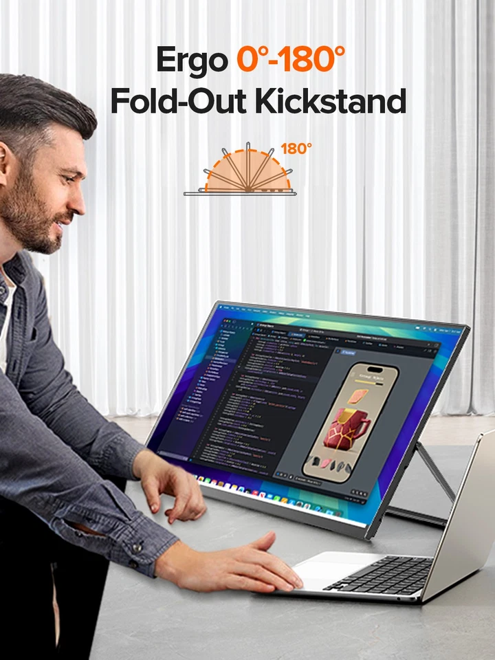 UPERFECT 24" USB-C Portable Monitor 1920x1080 120Hz Display For Raspberry PI PS - Image 4 of 4