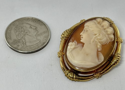 Vintage Gold Filled Carved Shell Lady CAMEO Right Facing Ornate Frame Brooch - 第 6/15 張圖片