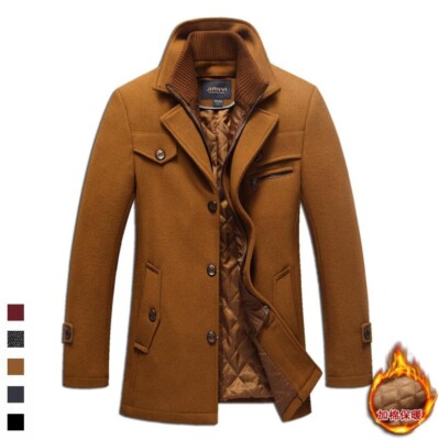 Men's Woolen Coat Double-Collar Warm Business Leiusre Single-Breasted 5XL Jacket