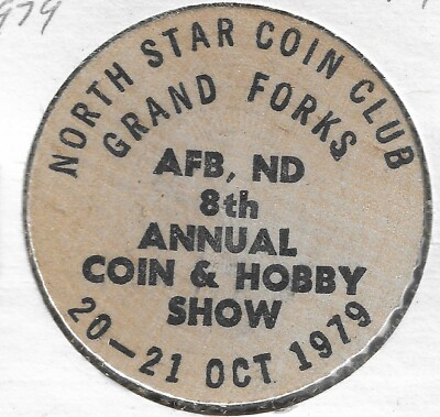 #ad 1979 North Star Coin Club 8th Show Grand Forks AFB ND Wooden Nickel $8.95