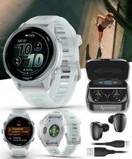 Garmin Forerunner 570 42mm Advanced GPS Running Smartwatch Blue w/ BLK EarBuds