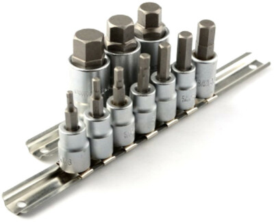 10pc 3/8'' & 1/2'' DR. Chrome Vanadium Hex Key Allen Head (SAE) Socket Bit Set 