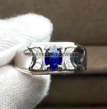 VVS Blue Sapphire Oval Cut With 925 Sterling Silver Ring For Men's #207