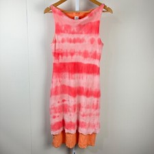 Vintage Y2K Sweet Pea Dress Womens Large Bright Pink Orange Nylon Mesh Stretch