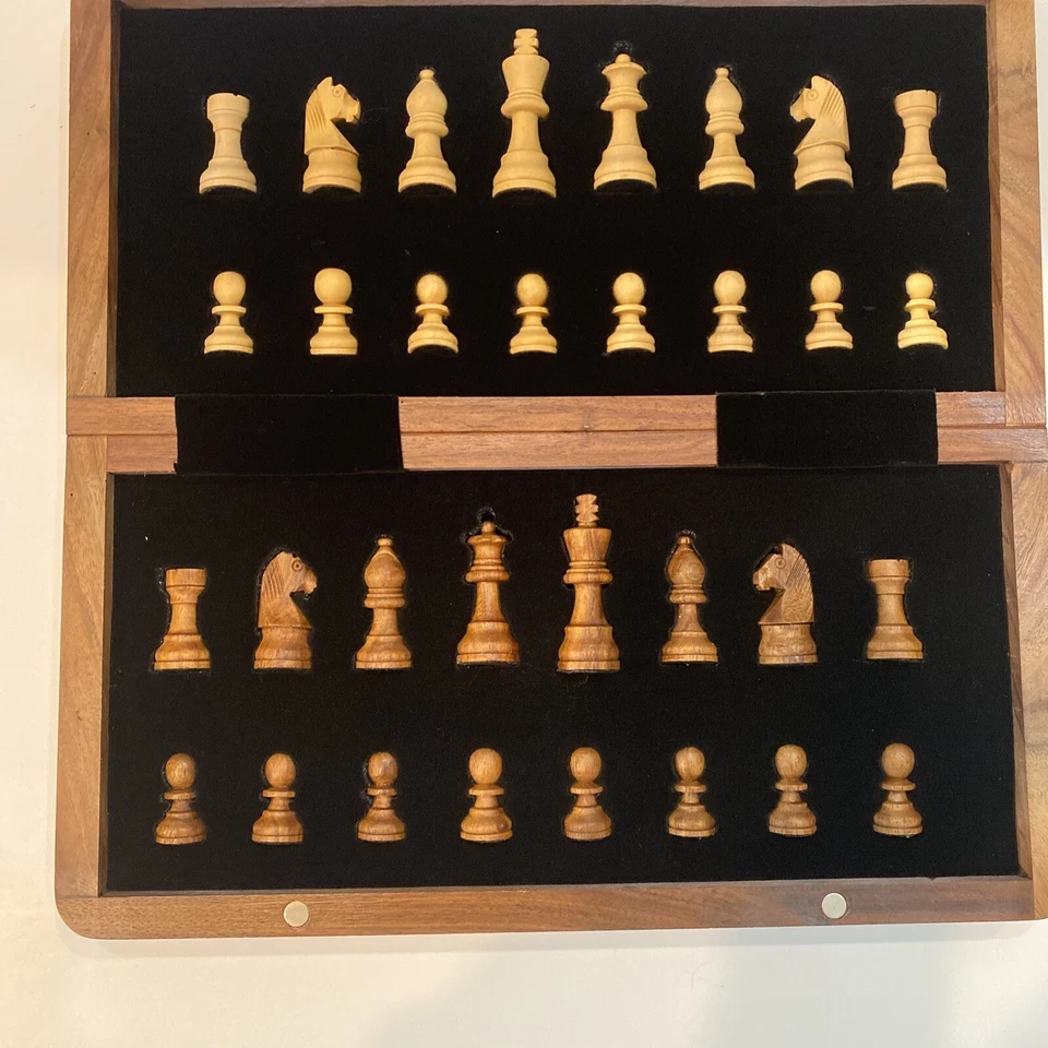 12X12" Foldable Magnetic Chess Set Board Games, Handmade India Acacia & Boxwood - Image 4 of 4