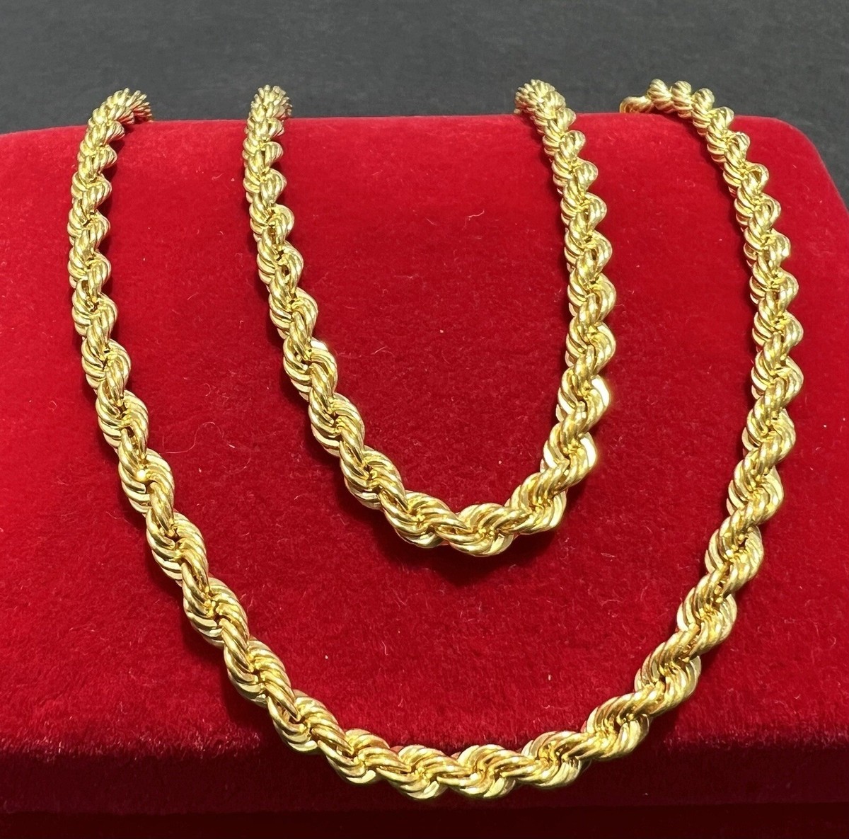 18K Yellow Gold Hollow Rope Chain Necklace Inches