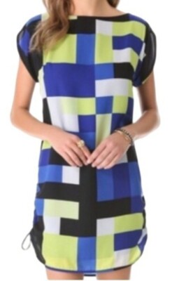 Milly of New York Dress Size 8 Colorblock Geometric Print Blue Short Sleeve